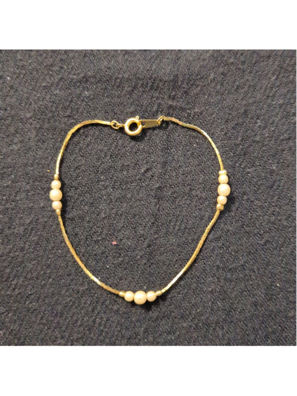 Gold Tone White Faux Pearl Accent Dainty Delicate Statement Bracelet